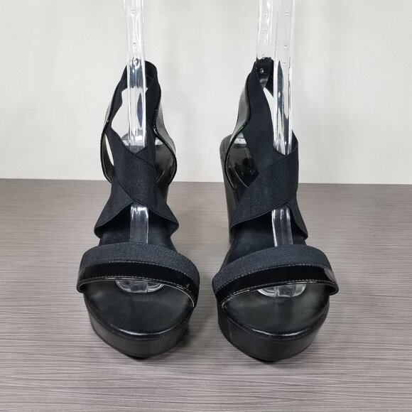Charles David Criss-Cross Strap Wedge Sandals, Black, Womens Size 8 M - Picture 2 of 13